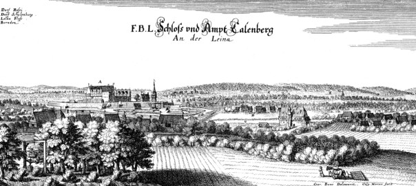 Calenberg im Jahr 1654 als Kupferstich von Caspar Merian.