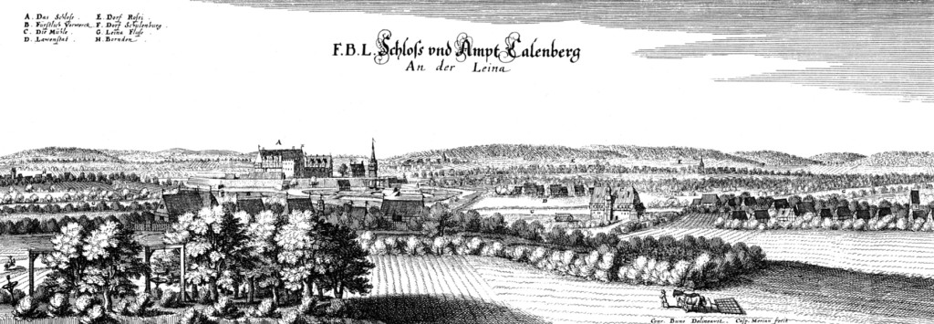 Calenberg im Jahr 1654 als Kupferstich von Caspar Merian.